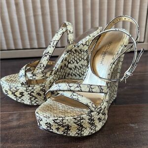 Dolce & Gabbana Cream and Brown Snake Print Wedges